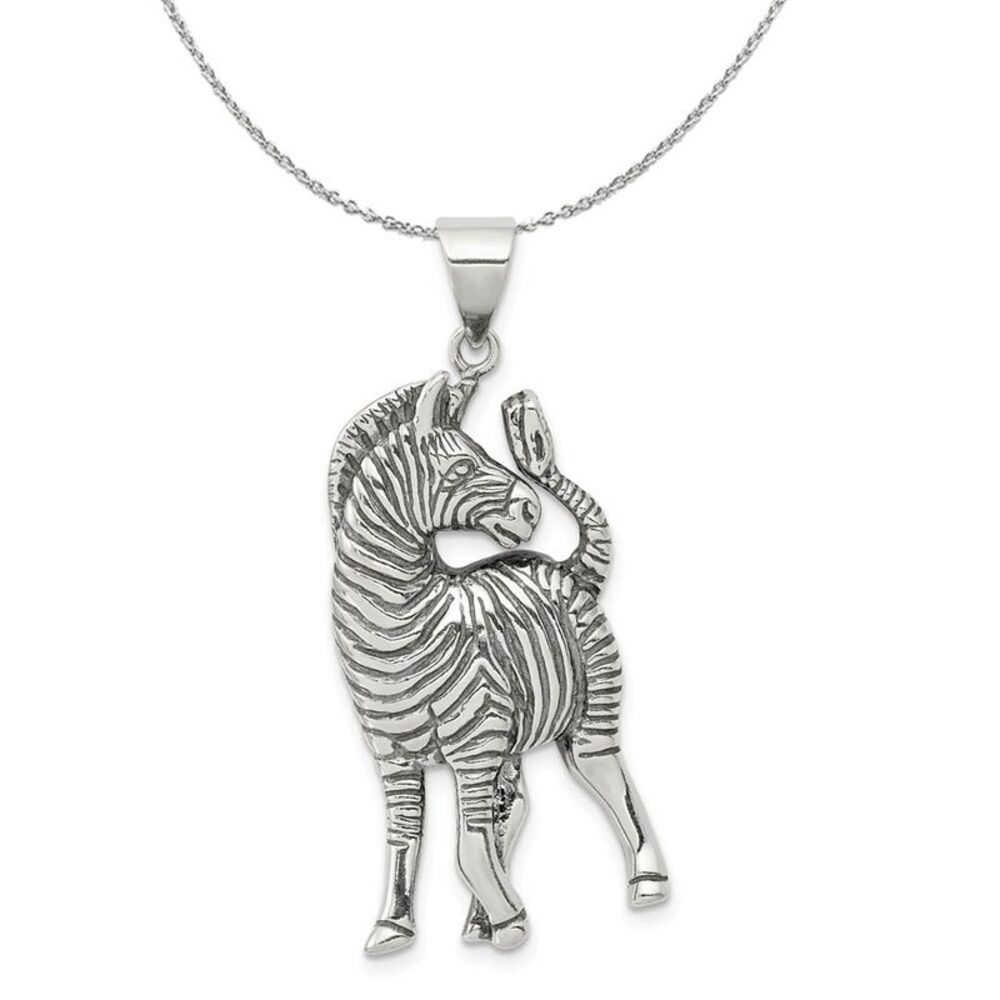 Sterling Silver Large Antiqued Zebra Necklace - 24 Inch